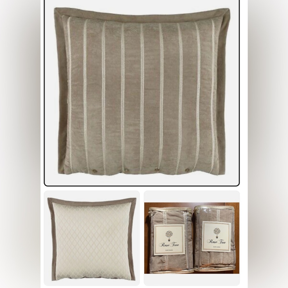 New never used pair of Laurenza Rose Tree Euro shams linen color 26” x 26” $150